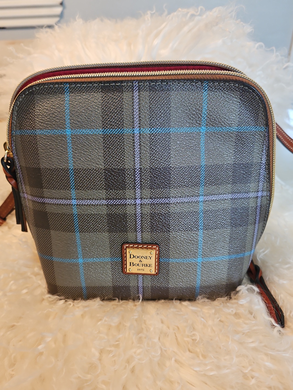 Dooney & Bourke Gray Plaid Leather-Trim Messenger Bag